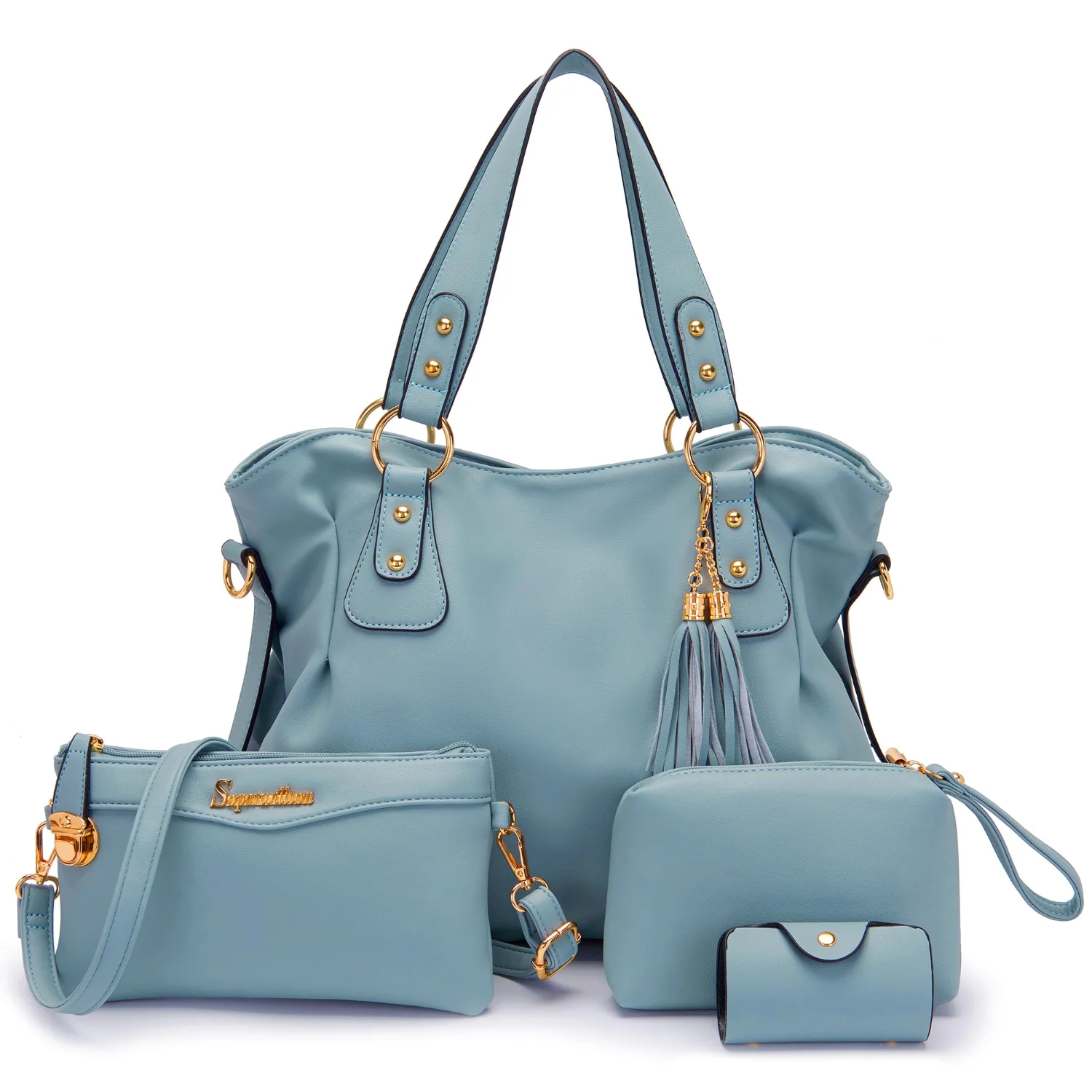 Soperwillton Four-Piece Slouch Hobo Set, Sky Blue